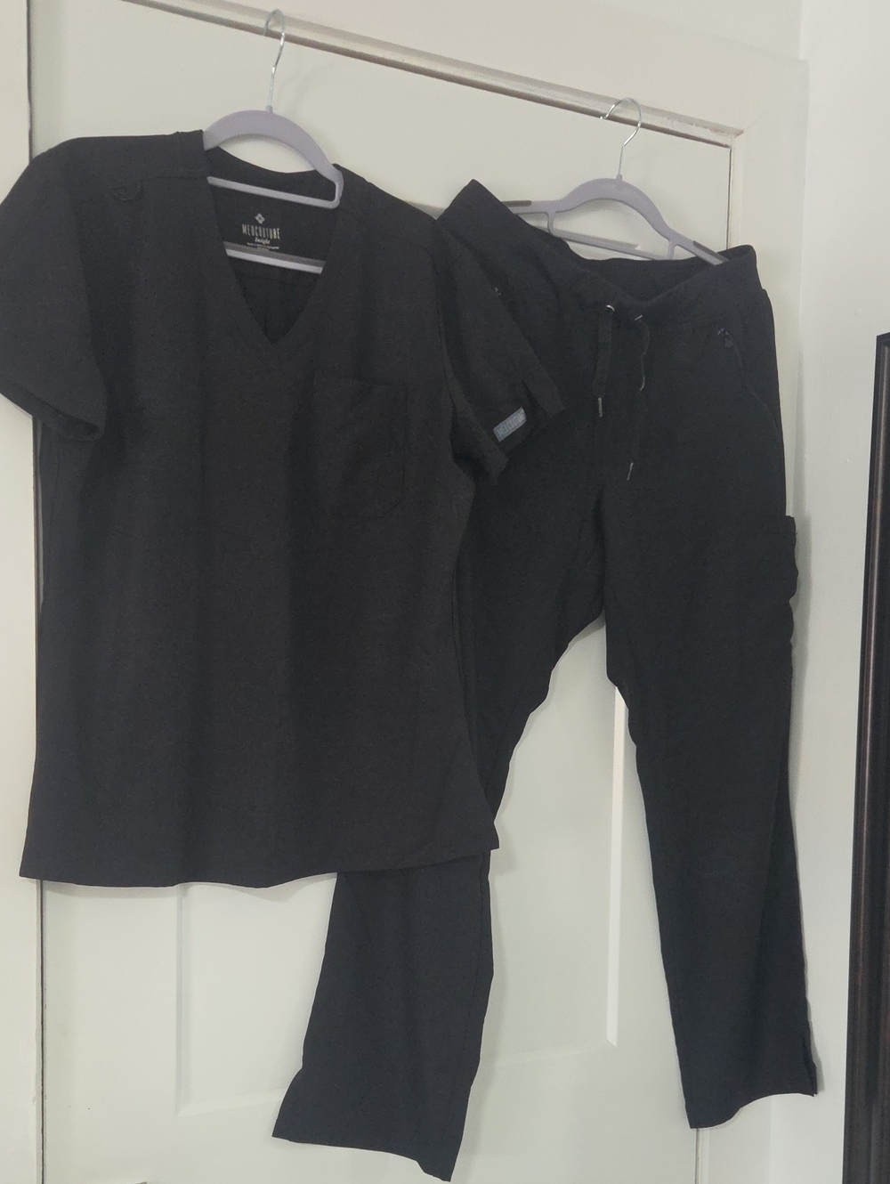Black Women's Scrub Top and Jogger Pants Set
